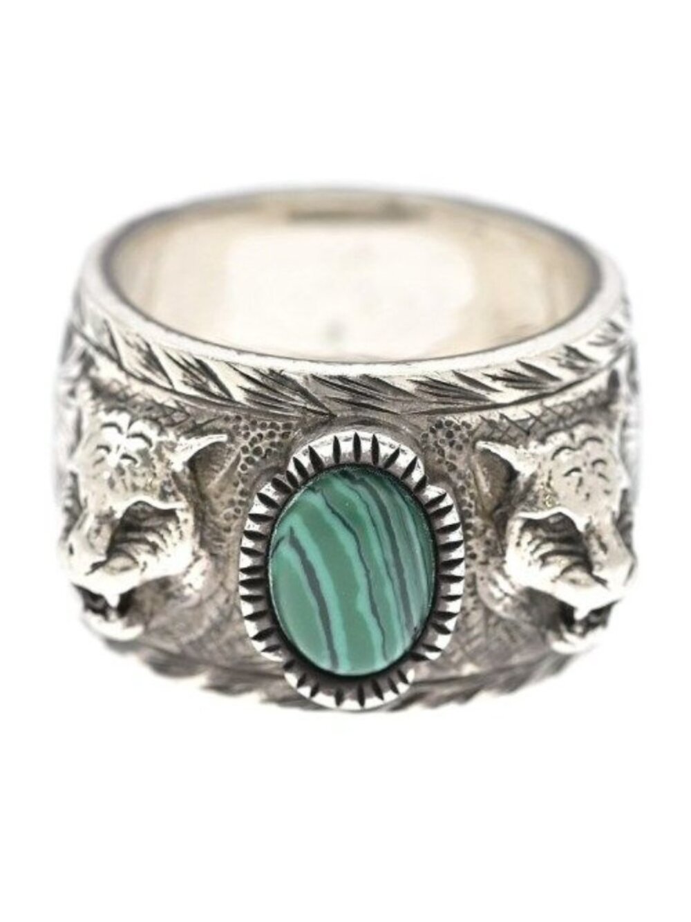 Gucci Cat Head Malachite Ring Sterling Silver 925